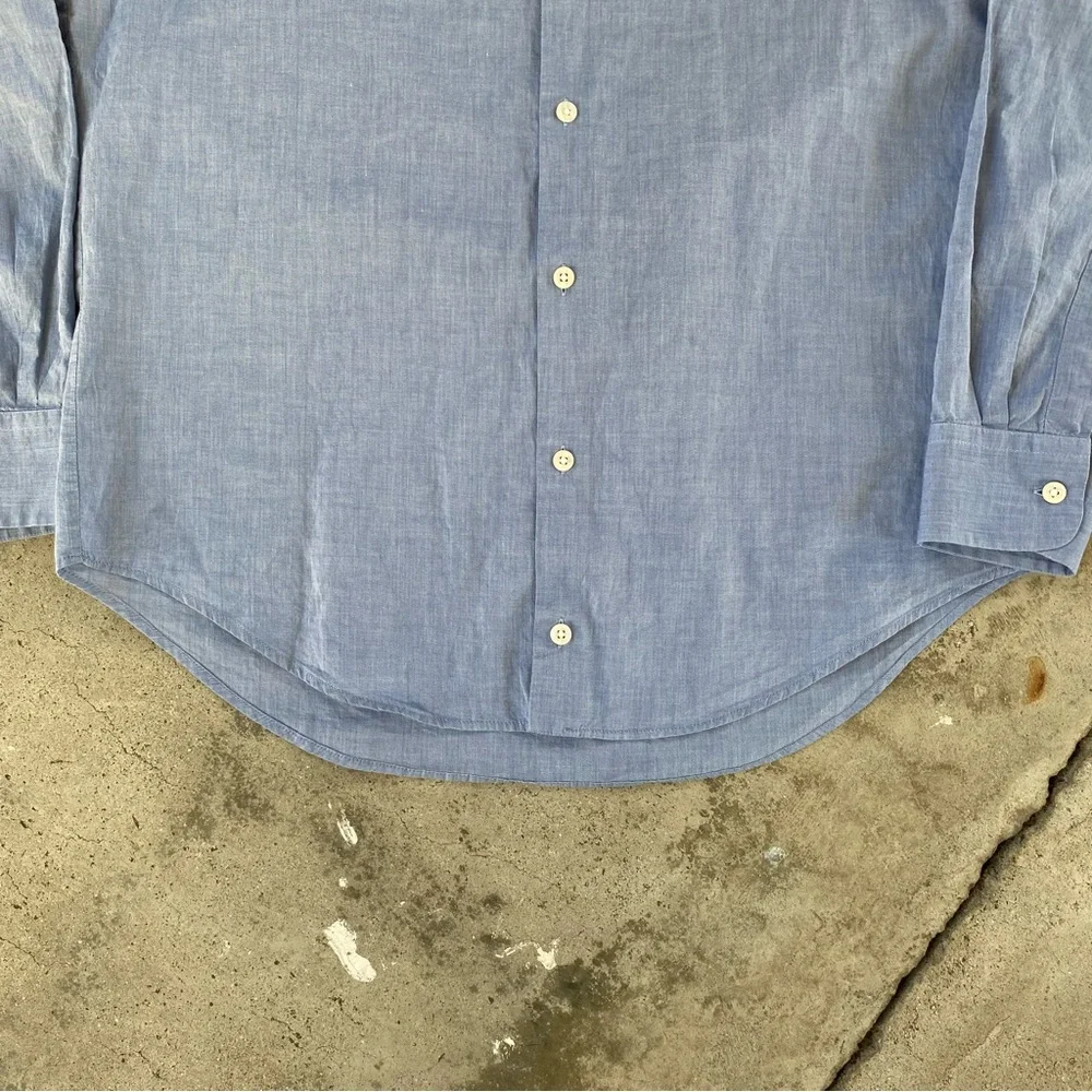 Vince Light Blue Button Down Shirt with Mandarin Collar - Picture 8 of 12